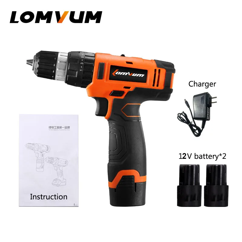 12V double 2 battery LOMVUM 24 В многофункциональная аккумуляторная отвертка ЛИТИЕВАЯ/батарея электрическая двойная регулировка скорости Мини дрель пресс мотор кручение - Цвет: 12V double 2 battery