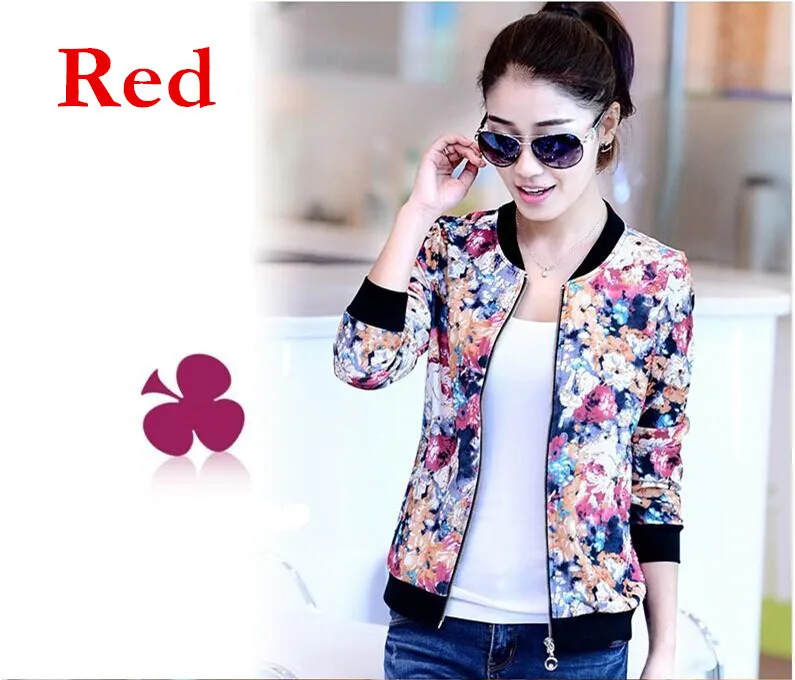 Весна Осень Короткое женское пальто 2018 Новое Джокер цветочный принт бомбер Mujer