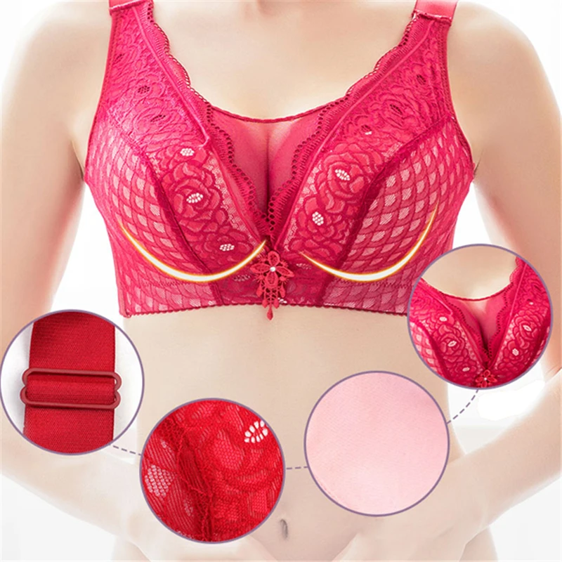 Плюс Размеры Sexy Push Up Bra для Для женщин ультра тонкий регулируемый Беспроводной бесшовные секс кружевной бюстгальтер без косточек чашки Размеры C D E бюстгальтер