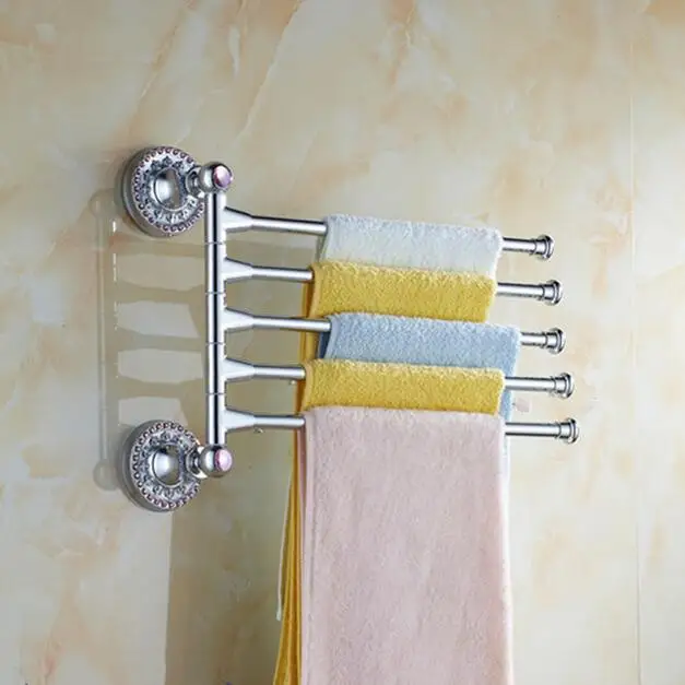 Вращающаяся вешалка для полотенец в стиле ванной из твердой латуни с кристаллами