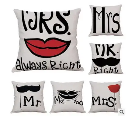 

black white MR/MRS couple cushion cover sofa cotton linen throw pillowcase decorative pillow covers indoor cover for backrest