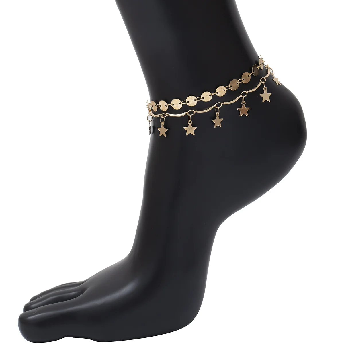 4pcs/set shell Star Vintage Antique Gold Color Anklet Women shell sequins Beads Geometric Bracelet Charm Ankle Boho Foot Jewelry