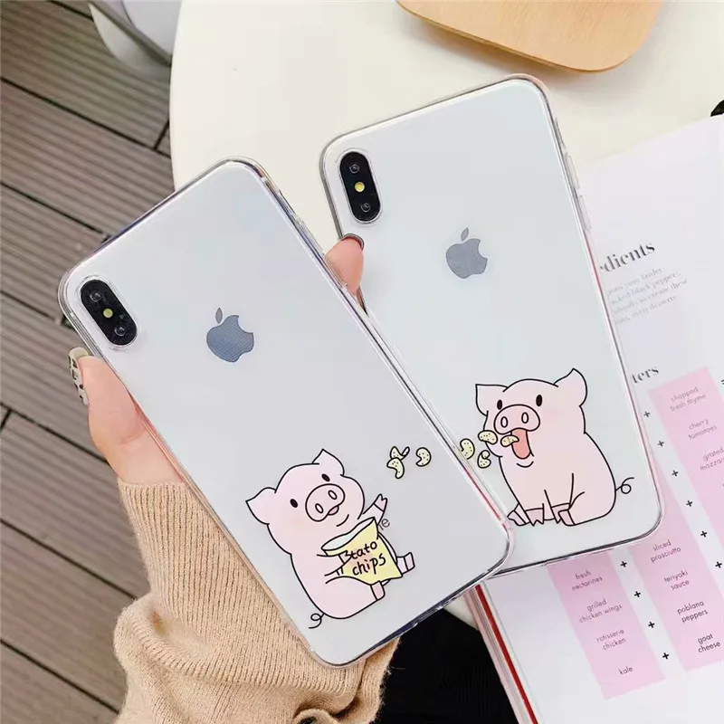 Чипсов свинья клип кукла чехол для iPhone X 8 7 Plus Модные прозрачные мягкий 6s XR XS MAX SZ203 |