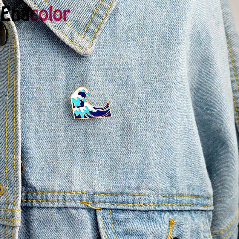 Enacolor DIY акрил синий океан волны Броши Булавки морской воды Brosche эмаль jewelry Значки