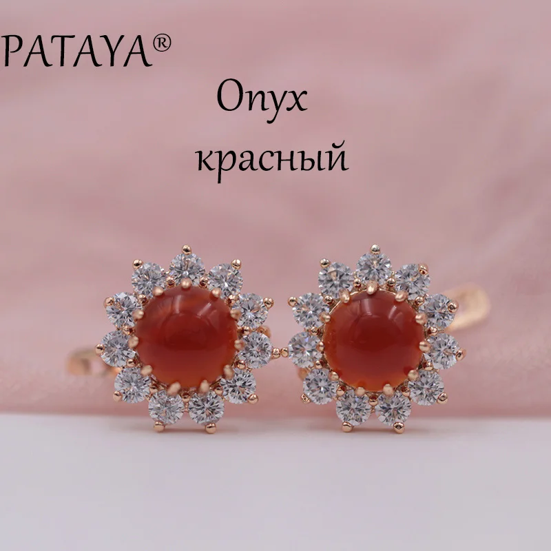 Onyx PATAYA, Новое поступление, женские разноцветные индийские свадебные ювелирные изделия, Подсолнух, оникс, натуральный камень, серьги, 585 розовое золото, свисающие серьги - Окраска металла: Onyx
