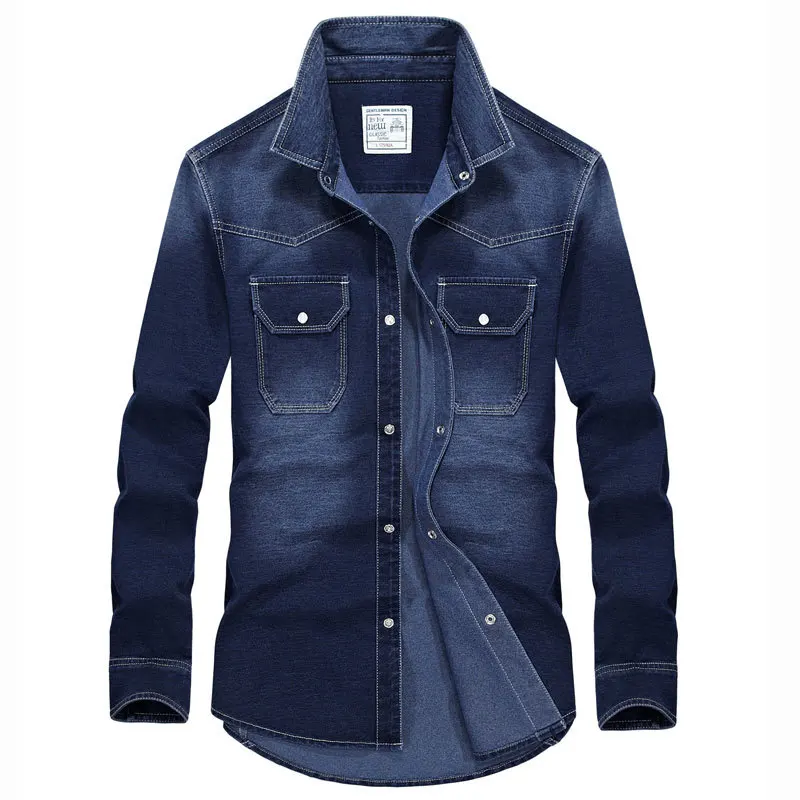Одежда 2017 Весна Осень синяя мужская джинсовая хлопковая рубашка Camisa Hombre