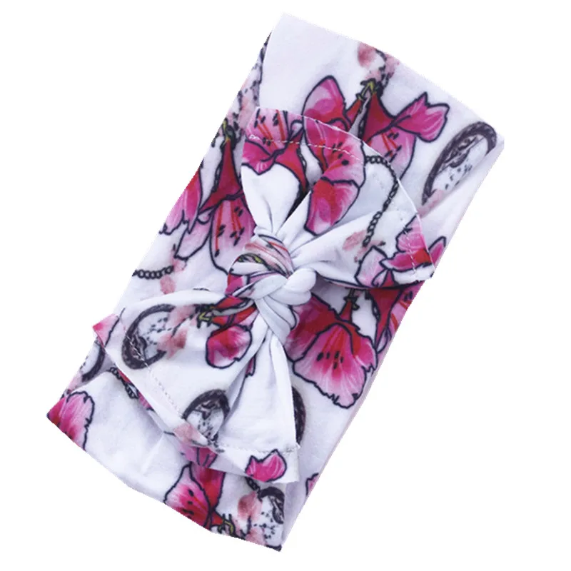 Floral Printed Nylon Knot Bow Headwrap One size fits all nylon bow headbands Wide turban Classic headwrap HB155 | Детская одежда и