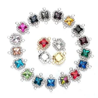 10pcs square birthstone crystal glass bracelet end charms pendant for earring connector diy fashion jewelry making accessories