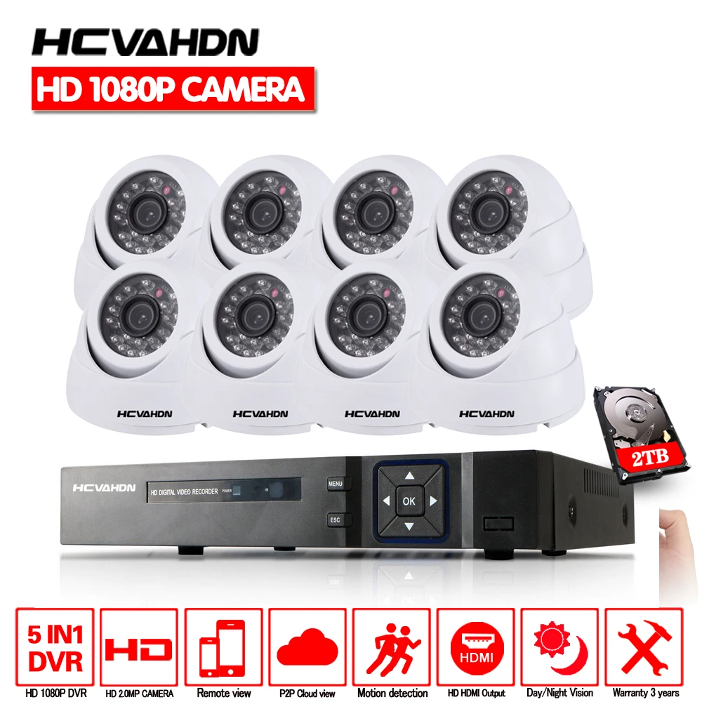 HCVAHDN домашняя система видеонаблюдения 8ch камера безопасности 2.0MP купольная 8