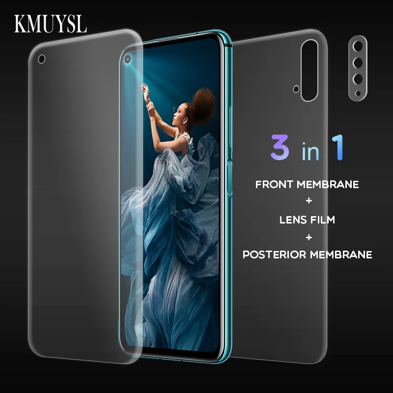 3 in 1 9D пленка для полного покрытия для huawei Honor 20 Pro защита для экрана Гидрогелевая Передняя пленка+ задняя пленка+ стекло для объектива камеры для Honor 20 - Цвет: 3 in 1
