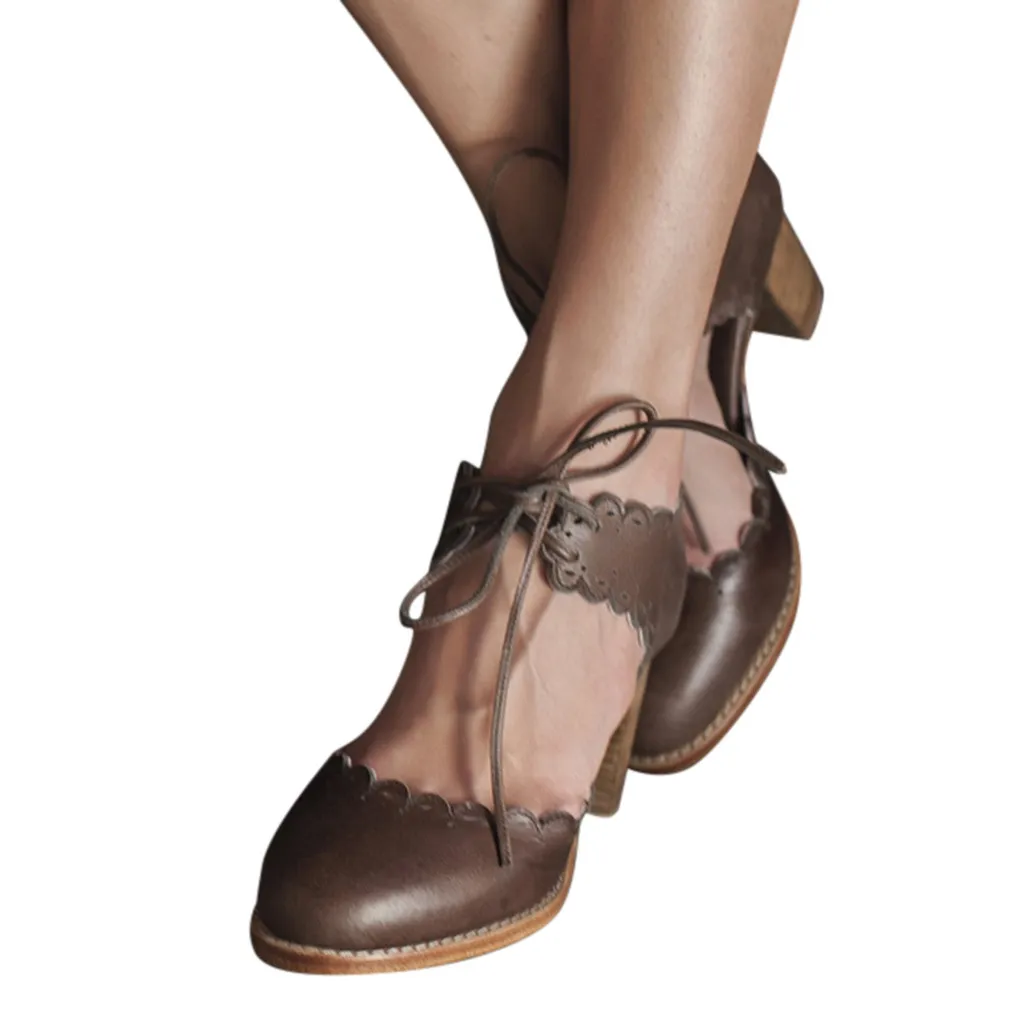 SAGACE/Женская обувь на толстом каблуке в римском стиле винтажные туфли-лодочки