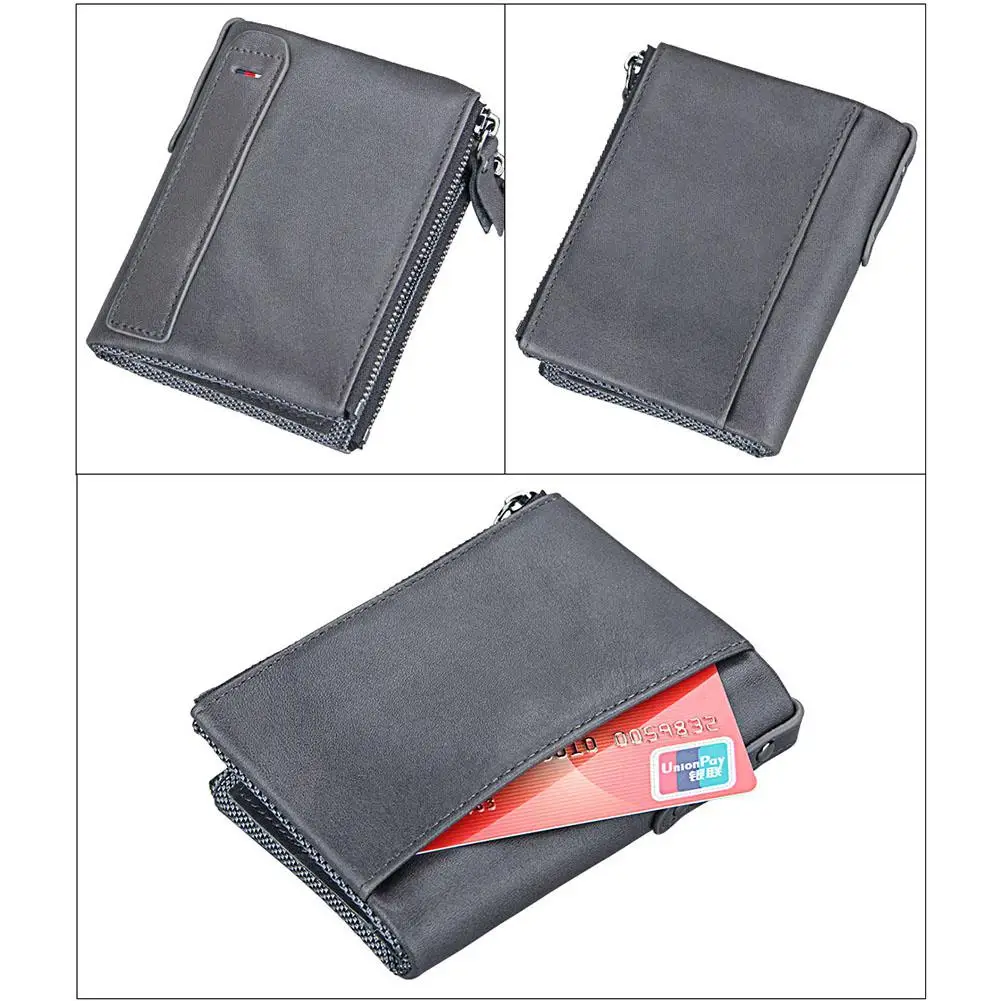 Banabanma Genuine Wallet Cowhide Leather Men Wallets Double Zipper Short Purse Coin Pockets Anti RFID Card Holders Wallet Men 40