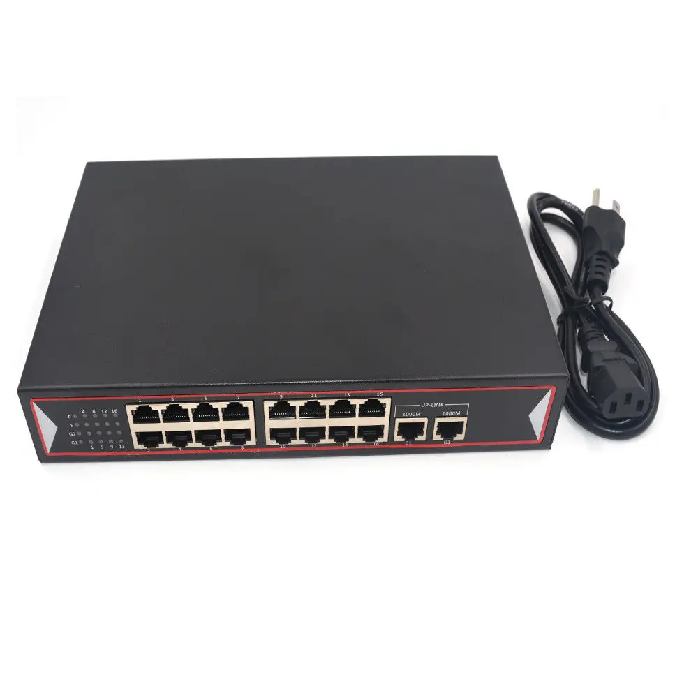

JYTTEK POE Switch 16 port 10/100Mbps and 2 port Gigbit Uplink 48V for POE IP Cameras