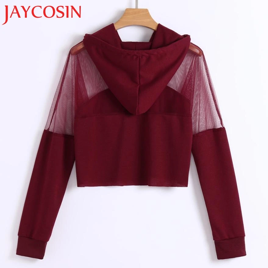JAYCOSIN 2018 Женская Однотонная рубашка с длинным рукавом и капюшоном в стиле бохо