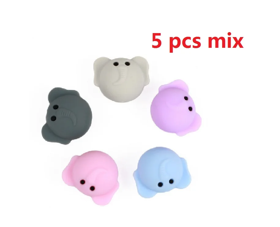 TYT021-5PCS-MIX TYRY. HU 5 шт пищевого качества Детские Прорезыватели для зубов мини лиса Пингвин енот слон коала жемчужная силиконовая соска с бусами клипсы цепь сделай сам - Цвет: TYT021-5PCS-MIX
