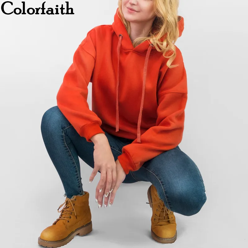 Colorfaith Новое поступление 2018 Женская мода осень зима короткий свитер с капюшоном