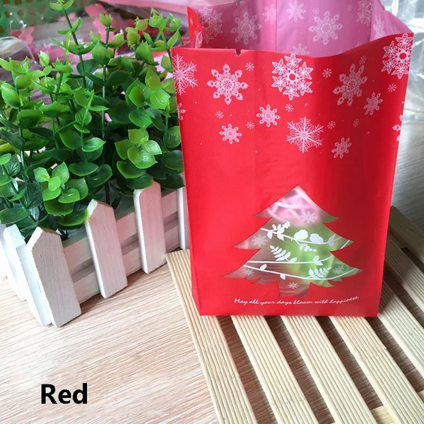 Red 50 шт пластиковый мешочек для конфет Navidad сладкий матовый Подарочный пакет Рождественская елка снежинка подарочные пакеты NOEL печенье закуски выпечка посылка - Цвет: Red