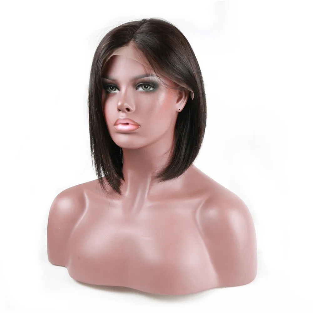 Alibd Short Lace Front Human Hair Wig Brazilian Straight Glueless Bob Wig Natural Color Remy Hair Lace Bob Wig With Baby Hair