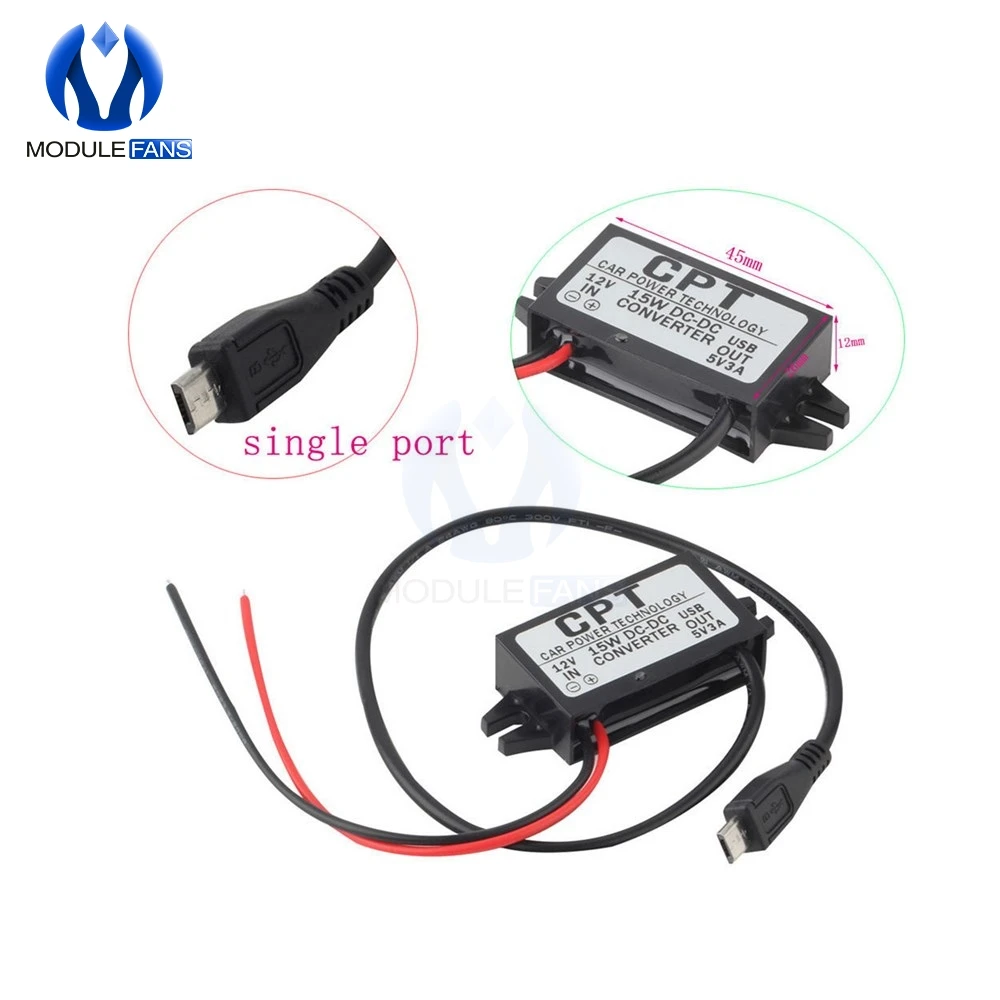 DC мощность автомобиля 12В до 5В 3а 15 Вт конвертер Модуль Micro USB понижающий выходная