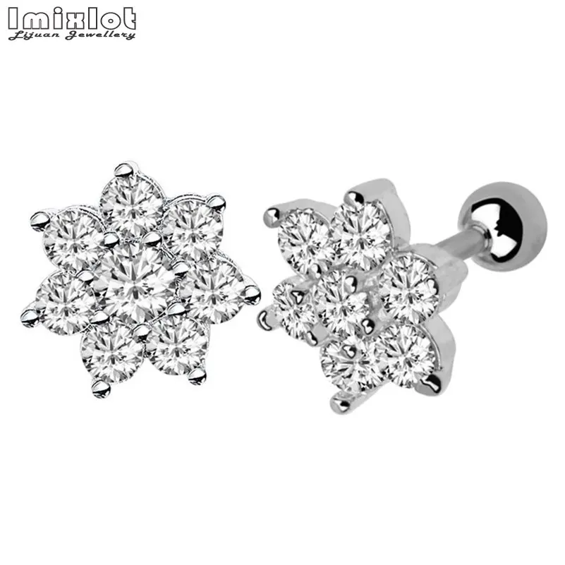 Imixlot 1 шт. Кристалл Циркон цветок серьги пирсинг хряща уха Tragus Спираль уха пирсинг верхней части Labret тела ювелирные изделия 16 г