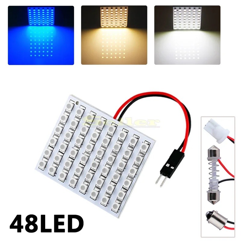 

T10 Led BA9S Гирлянда купольная 48 SMD сине-белая Янтарная Панель Светодиодная лампа для салона автомобиля w5w c5w t4w лампы Автомобильный источник све...