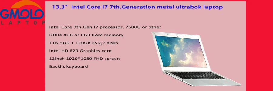 Игровой ноутбук GMOLO Core I7 7-го поколения 8 Гб DDR4 ram 1 ТБ HDD+ 120 ГБ SSD 13," 1920*1080 ips HD экран Windows 10 ультрабук