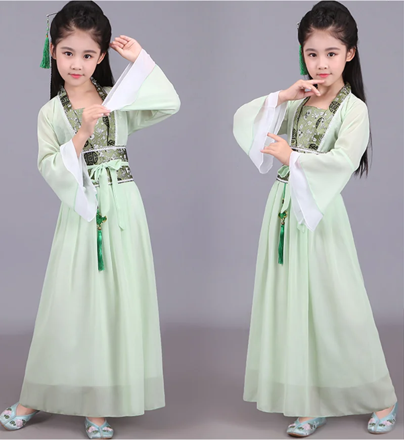 Children Performance Clothing Hanfu Dance Fairy Yellow White Red Lavender Blue Pink Girl Dress Halloween Costume for Girls | Детская