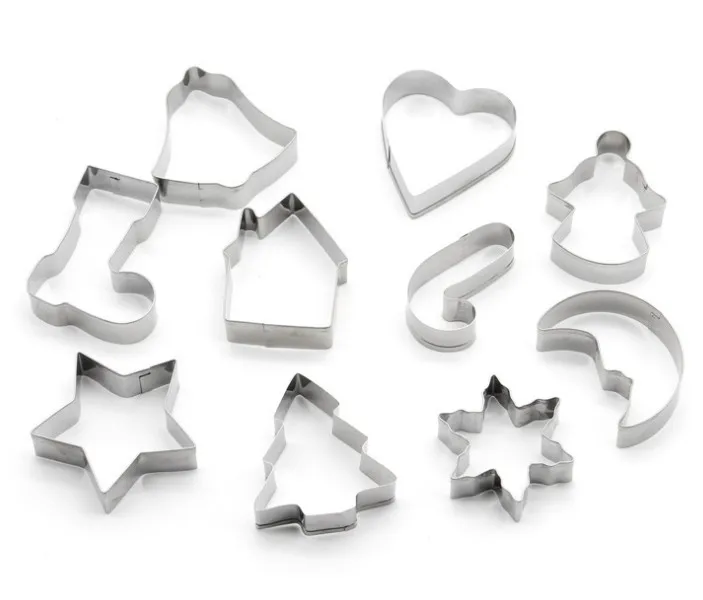 10pcs/set stainless steel christmas tree star heart sock snowflake shape biscuit cookies cutter cake tool|cake tools|snowflake shapesbiscuit cookie |