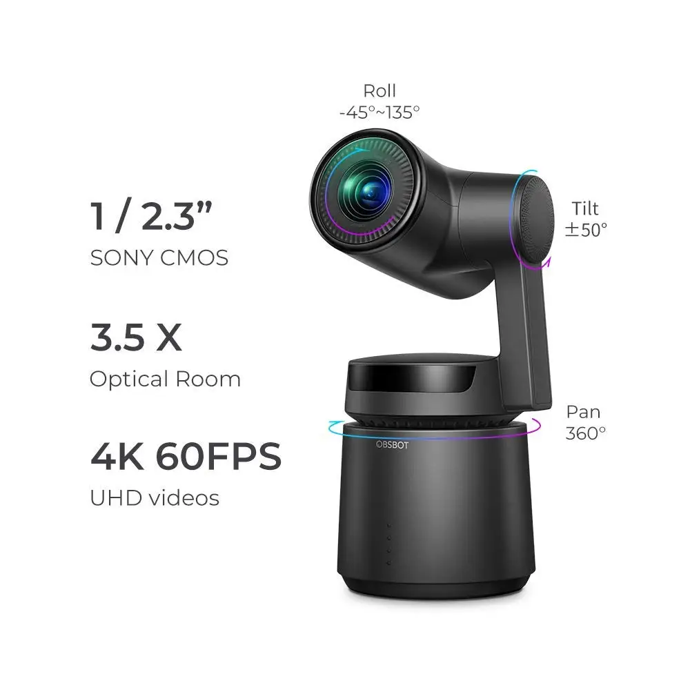 Obsbot хвост ручной 3 оси интеллигентая(ый) Авто-директор AI Камера, 4k 60fps авто зум AI отслеживания селфи видео Камера для Vlog в прямом эфире