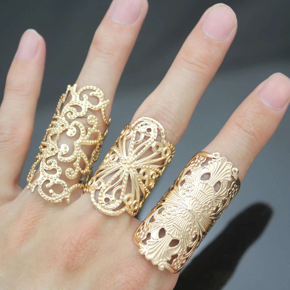 Украшенные 3 Budded крест филигранные кружева цветок вырез стек браслет кольца