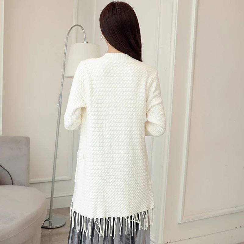 Ladies Knitting Shawl 2019 New Spring Autumn Casual Women Long V-neck Tassels Sweater Fashion Elegant Pure Color Cardigan JXT109 |
