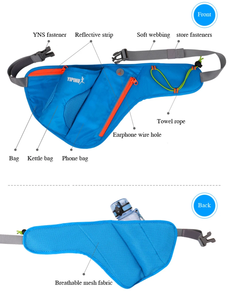 YIPINU professional sport waist belt bag with 6cm diameter 550ml water bottle pocket running phone pouch accessories | Спорт и