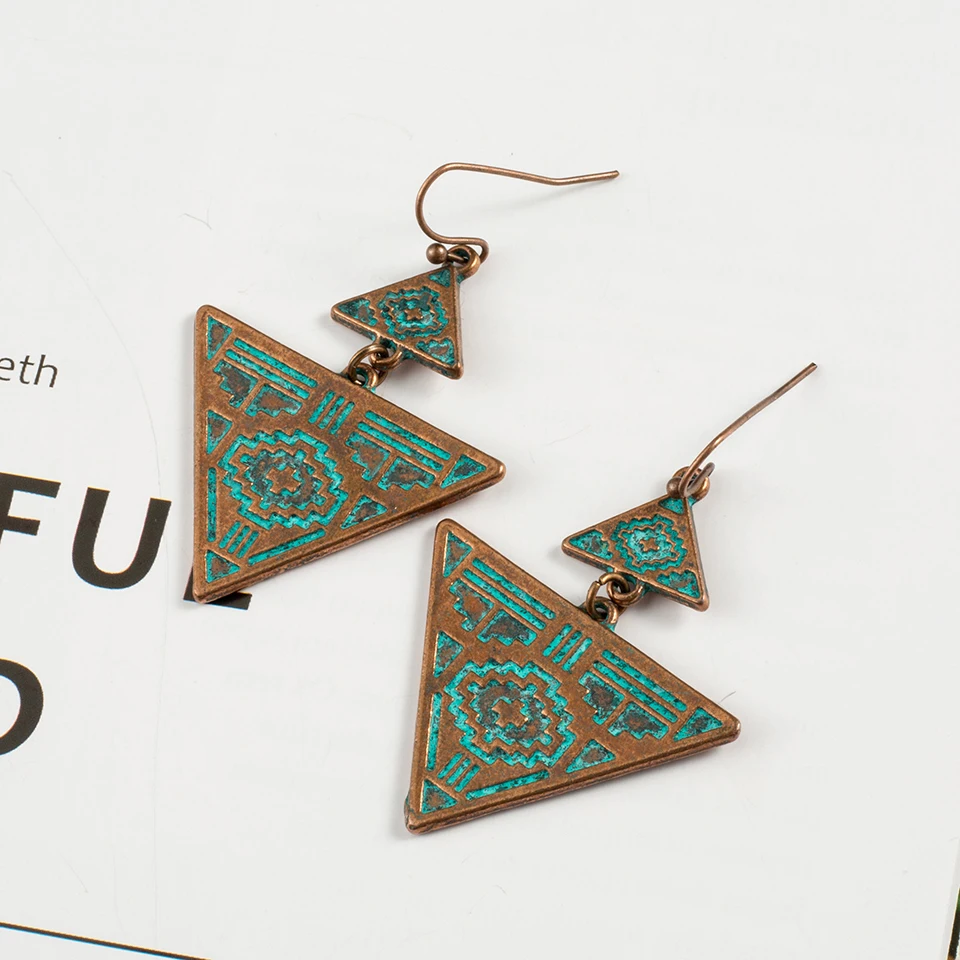 

Antique Ethnic Geometric Triangle Dangle Hanging Drop Earrings for Women 2018 New Fashion Women Vintage Ear Jewelry Accessories