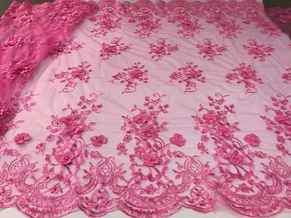 KER YLILI розовый высококачественный африканский тюль кружева 3D ткань с аппликацией