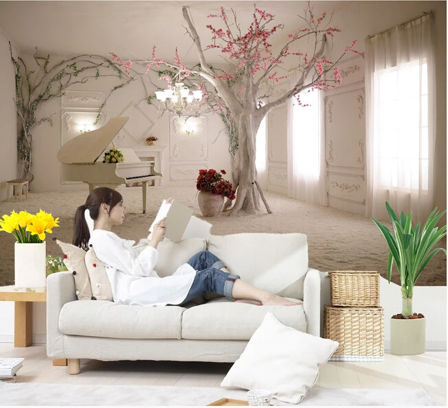 Пользовательские 3D фрески фортепиано в снегу гостиная диван тв стена спальня фон