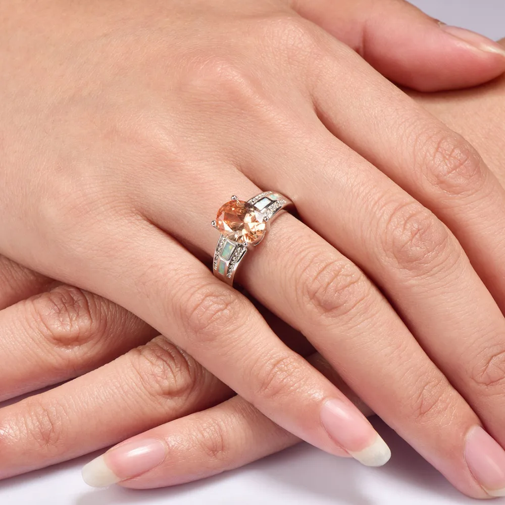 Morganite With White Fire Opal 925 Sterling Silver Size 6 7 8 9 10 R1467 | Украшения и аксессуары