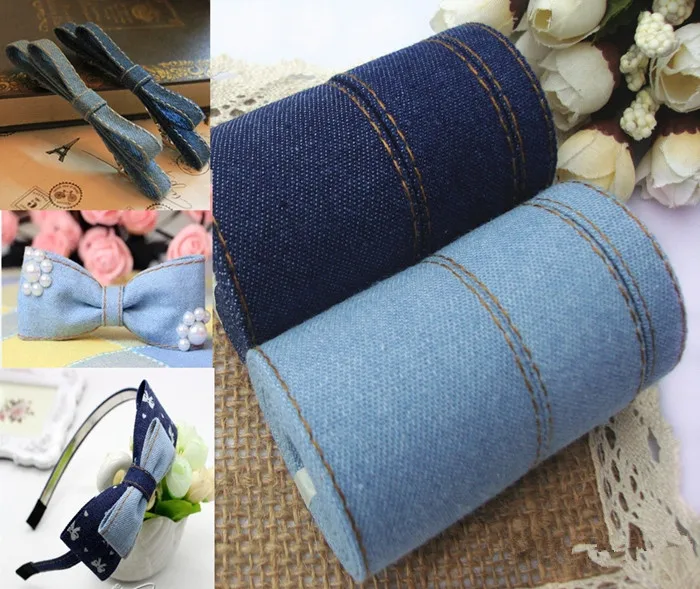 10 ярдов/партия сплошной цвет джинсы ленты для DIY волос лук оголовье аксессуар