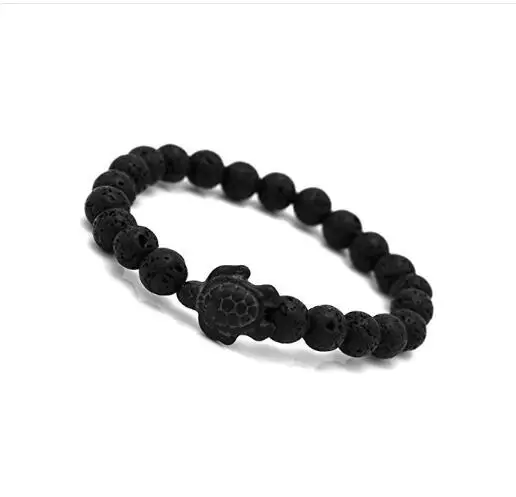 Браслет с бусинами из натурального черного вулкана черепаха для женщин и мужчин