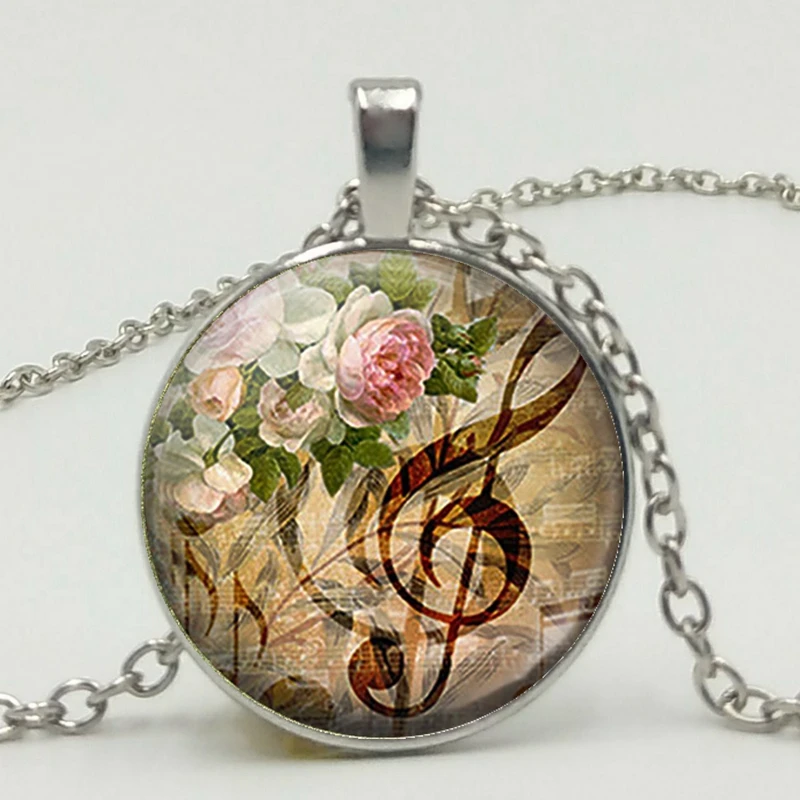 3 Color Fashion Piano Notes Guitar Music DIY Time Glass Gem Pendant Necklace Handmade Jewelry Accessories | Украшения и