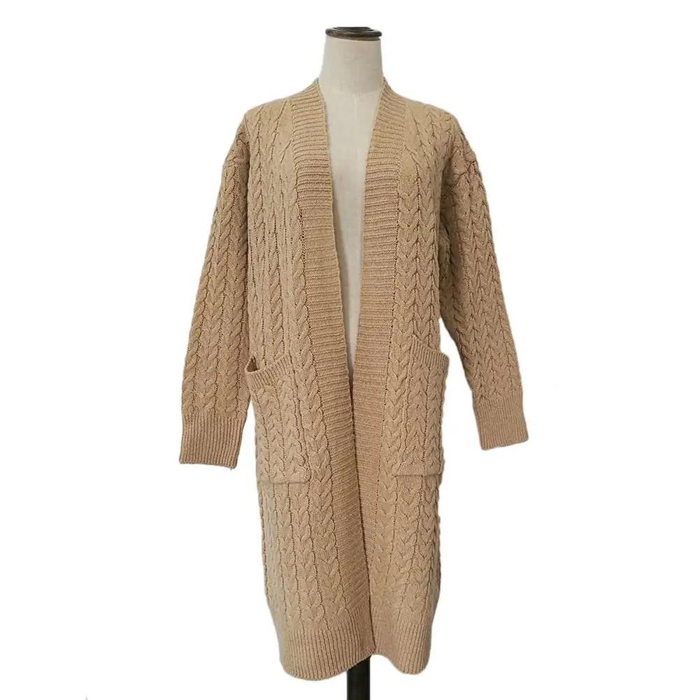 Harajuku Long Twist Pocket Cardigan Sweater Coat Ladies Fashion Knit Women Large Casual Black Jacket Winter |