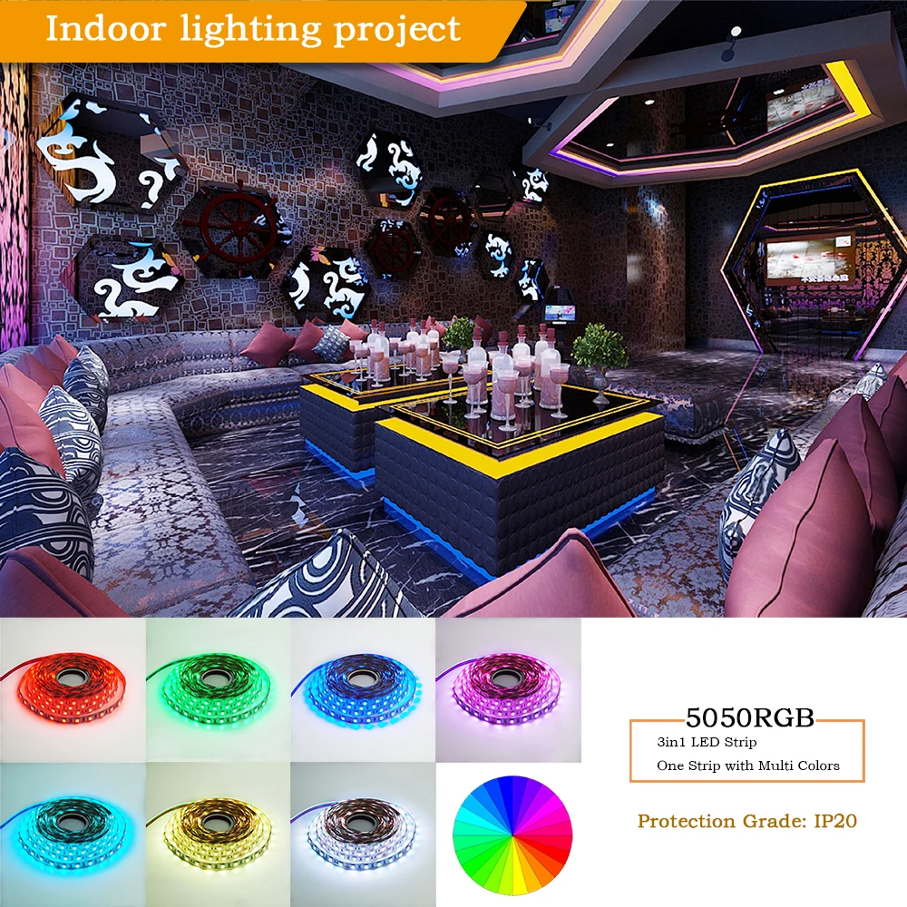 Auxma 5050 RGB/RGBW/RGBCCT 5в1 CRI80 60 Светодиодный s/m IP20 DC12V/24 V 300 светодиодный s/Reel, 5 метров/Reel Крытый не водонепроницаемый светодиодные полосы для вечерние