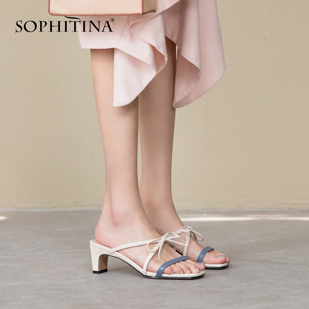 SOPHITINA/босоножки без задника; модная летняя обувь из коровьей кожи с бантом-бабочкой; женские босоножки ручной работы на толстом каблуке высокого качества; PO135