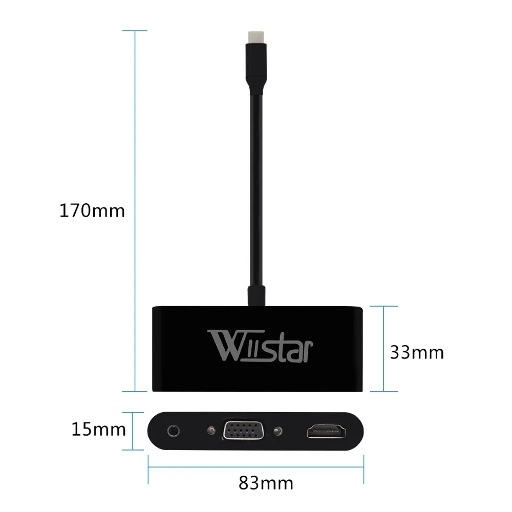 Wiistar USB C к HDMI VGA 3,5 мм адаптер type C к VGA HDMI 4K для huawei mate 10 Pro P20 samsung Galaxy S8/8