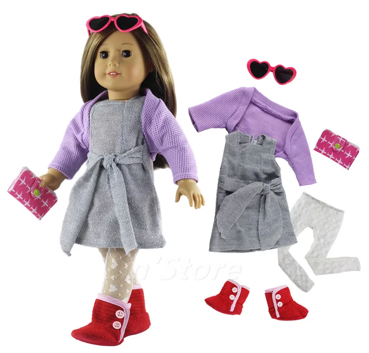 6 PCS outfit A03 Новинка, 1 комплект, Одежда для куклы+ очки+ сапоги+ колготки+ сумка для 1", американская кукла, много стилей на выбор - Цвет: 6 PCS outfit A03