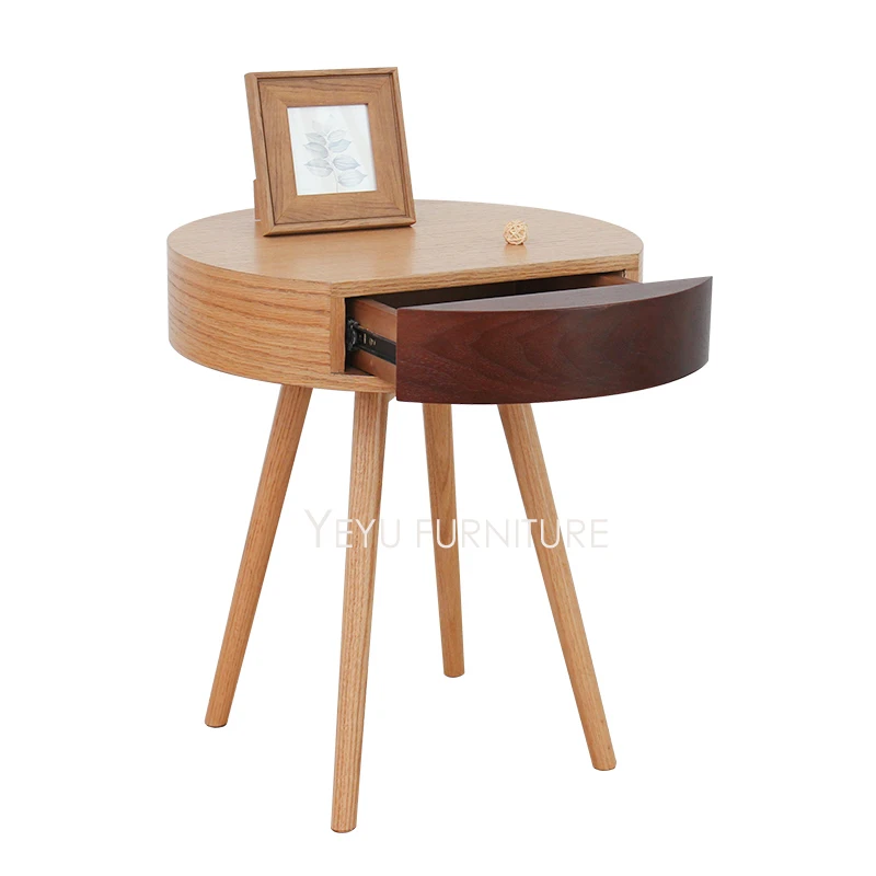 Деревянный боковой столик современного дизайна с ящиком для хранения угловой