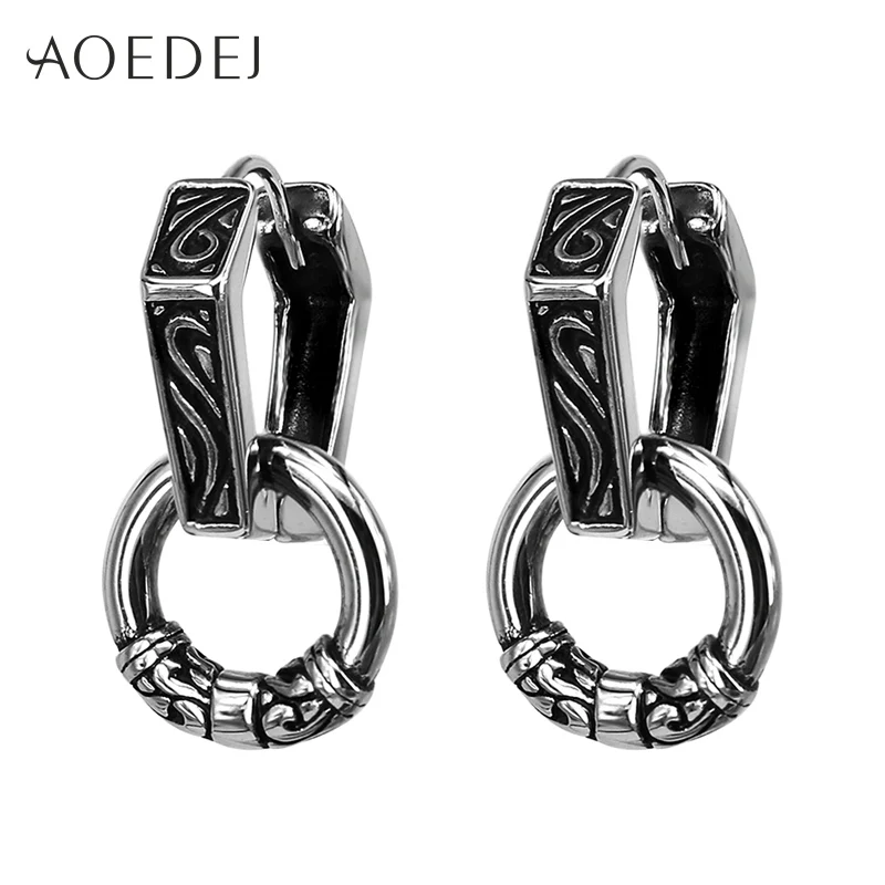 Мужские Винтажные серьги кольца AOEDEJ черные Этнические из нержавеющей стали в