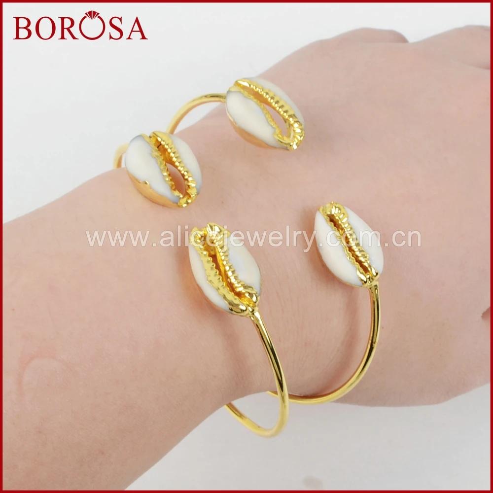 BOROSA 5 шт. золотой цвет натуральная ракушка браслет для женщин мода двойной Cowrie