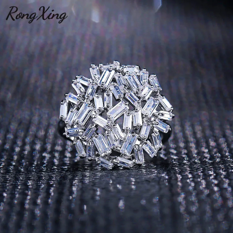 RongXing Роскошные полностью циркониевые большие круглые кольца для женщин