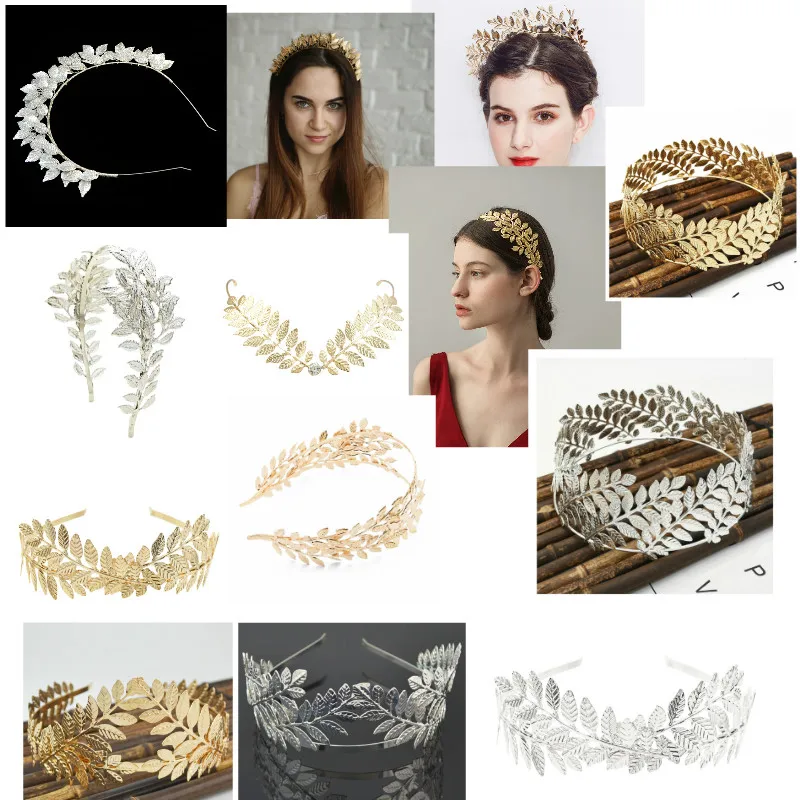 Baroque Gold Color Leaf Headband Headpiece Crown Tiara Headdress Roman Goddess Greek Head Jewelry Bride Wedding Hair Accessories
