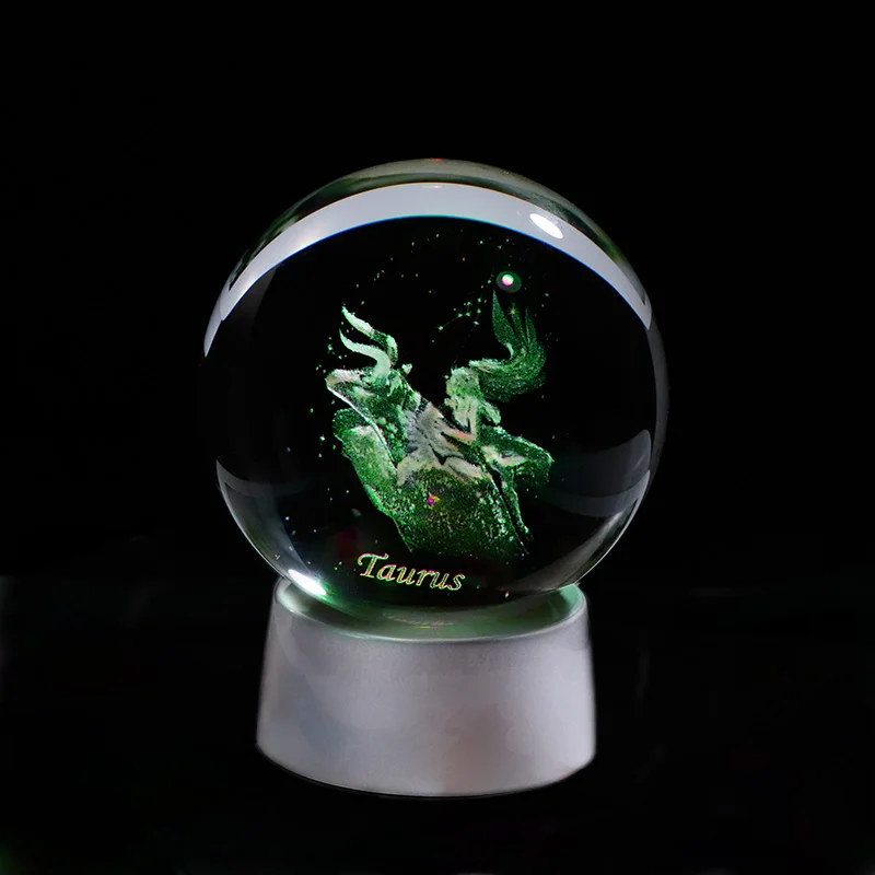 Taurus Кристалл 12 Знак зодиака шар 3D стекло Созвездие Глобус светодиодный светильник украшение дома орнамент кулоны со знаками Зодиака Сфера 8 см - Цвет: Taurus